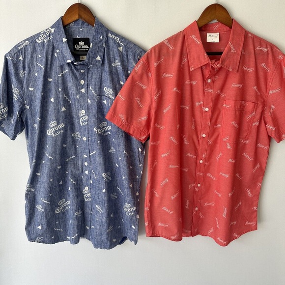 Budweiser Other - Budweiser & Corona Beer Men's Casual Button Down Shirt Lot Sz Large Short Sleeve